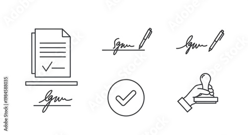 Document Approval Signature Stamp and Check Mark Icons.