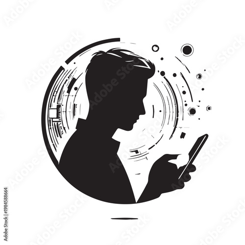 Black Mobile app use Silhouette Vector, High Quality Illustration on White Background