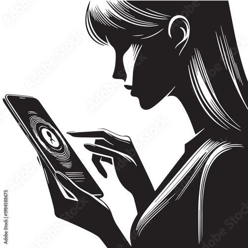 Black Mobile app use Silhouette Vector, High Quality Illustration on White Background