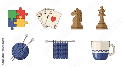 Indoor Board Game and Knitting Supplies Collection