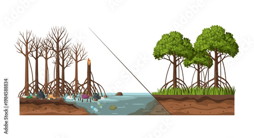 Illustration of mangrove forest conservation and environmental impact