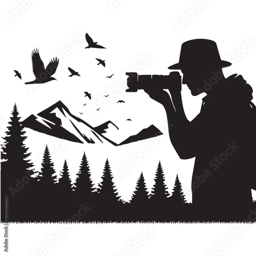 Black Photographer nature Silhouette Vector, High Quality Illustration on White Background