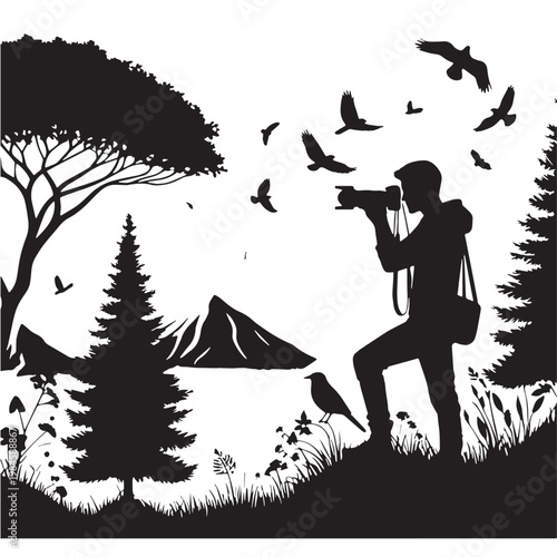 Black Photographer nature Silhouette Vector, High Quality Illustration on White Background