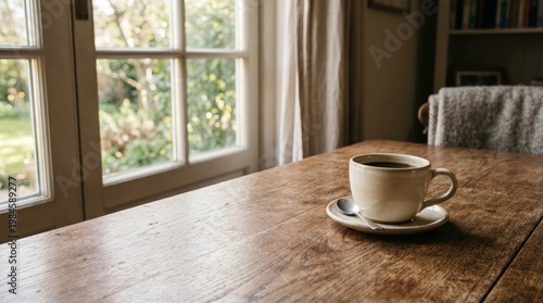 Coffee Cup on Table with Copy Space