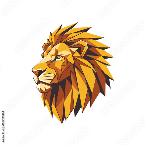 Stylized geometric lion head illustration in profile view