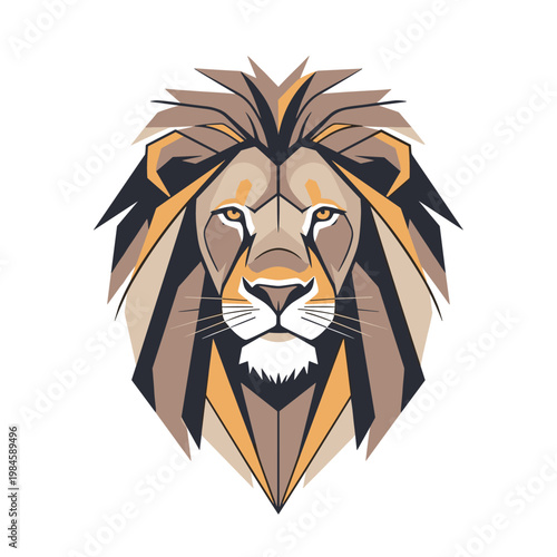 Stylized geometric lion head illustration with majestic mane