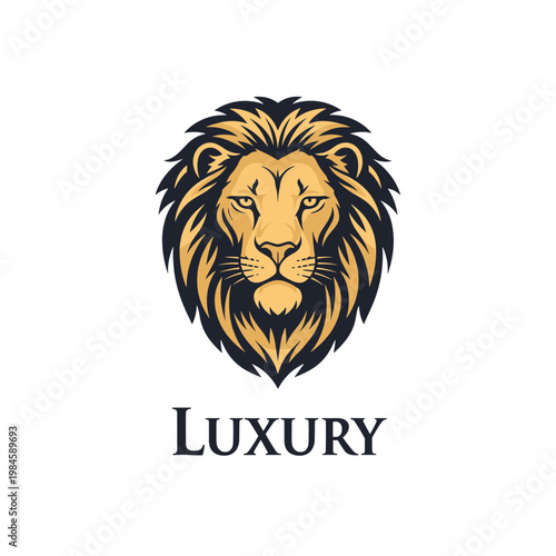 Stylized golden and black lion head logo with luxury text on white background
