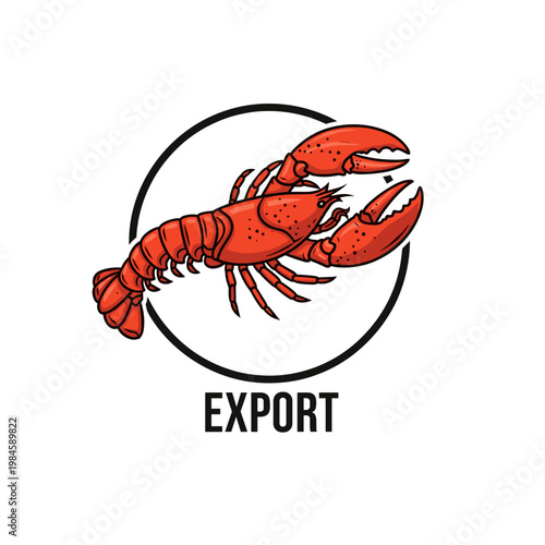 Red lobster illustration with export text inside a black circle icon