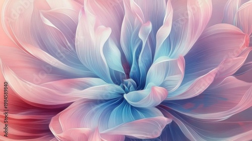banner- wall art abstract image of a flower in soft pastel colors. The flower should have flowing- translucent petals with a blend of light pink- blue- and lavender hues.