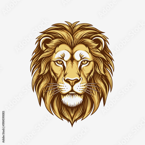 Stylized golden lion head illustration with majestic mane