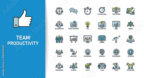 Team productivity and business icons set collection.