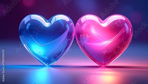 Glowing blue and pink heart duo