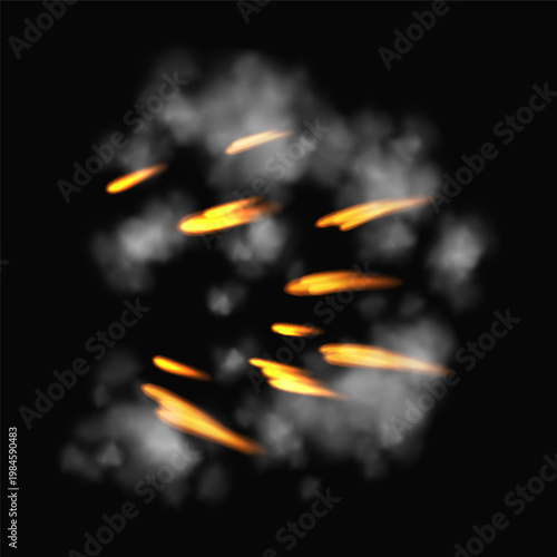 Gun flashe or gunshot animation. Fire explosion effect during the shot with the gun. Cartoon flash effect of bullet start. Shotgun fire, muzzle flash and explode