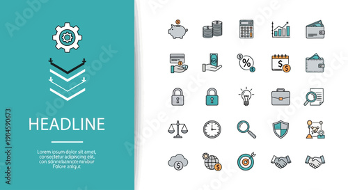 Business and finance icons set collection