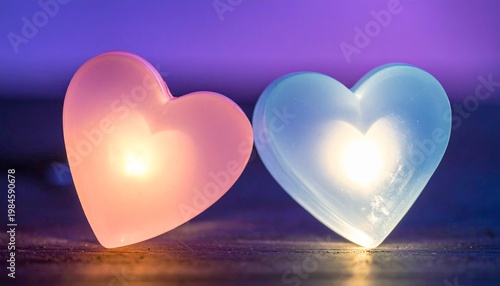 Glowing blue and pink heart duo