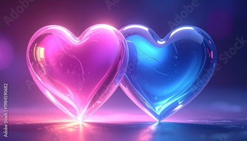 Glowing blue and pink heart duo
