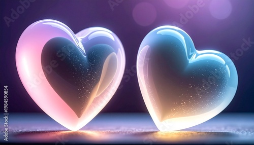 Glowing blue and pink heart duo