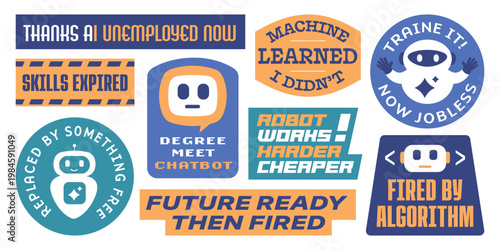 Set of Artificial Intelligence sarcasm stickers collection