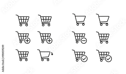Shopping cart line icons set ecommerce add remove checkout outline vector collection