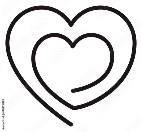 Cuadro en lienzo Minimalist black line art vector illustration of two nested hearts, representing love, romance, and connection