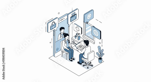 Isometric Illustration of Telemedicine and Online Doctor Consultation via Smartphone for Digital Healthcare Services