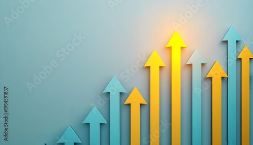 Growing success with upward trending colorful arrows