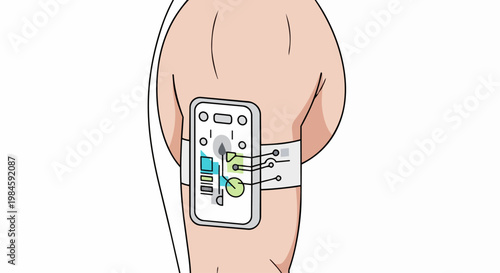 Futuristic Medical Wearable Health Monitoring Device on Human Arm Illustration