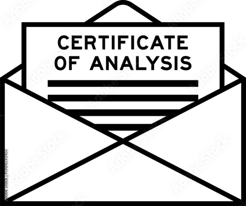 Envelope and letter sign with word certificate of analysis as the headline