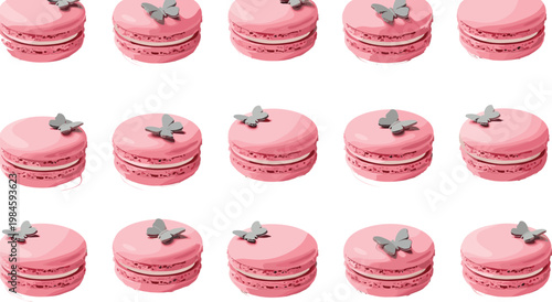 Pink Macaron Dessert Collection with Different Angles and Variations Sweet French Pastry Food Vector Illustration Set
