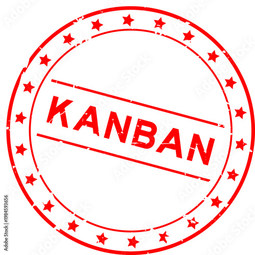 Grunge red kanban word round rubber seal stamp on white background