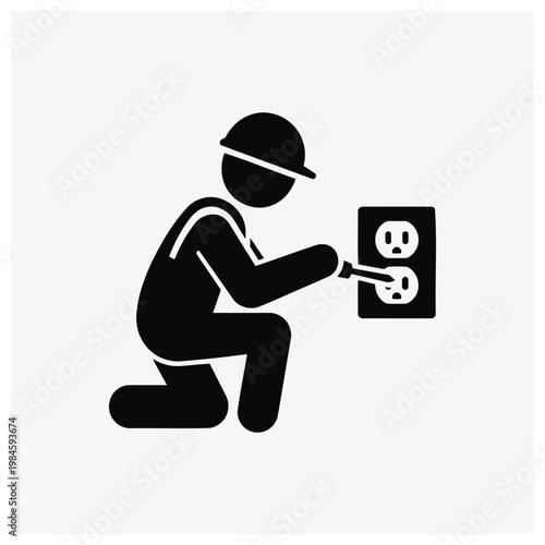 Electrician installing socket with screwdriver silhouette
