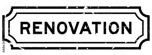 Grunge black renovation word rubber seal stamp on white background