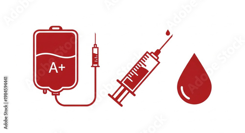Medical blood donation equipment and sample illustration.