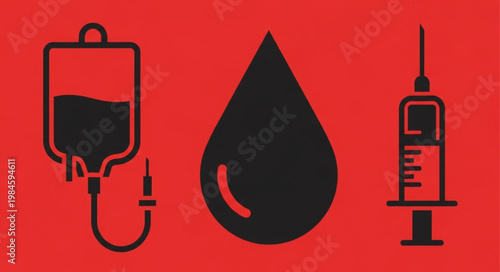 Medical Icons Representing Blood Transfusion and Injection.