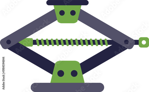 Vector illustration of a green and gray scissor car jack used for vehicle repair and maintenance