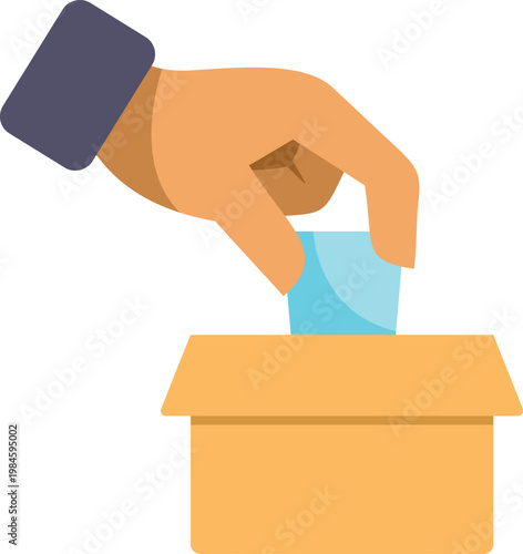 Illustration of a hand inserting a ballot into a box representing voting and democracy