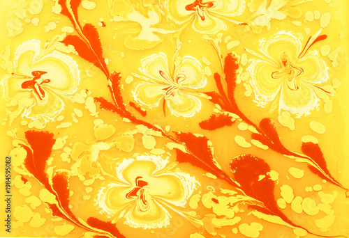 Soft pastel floral Ebru marbling texture with elegant tulip patterns and liquid ink