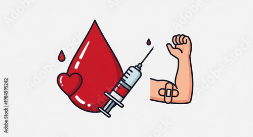 Blood donation concept with syringe and heart symbol.