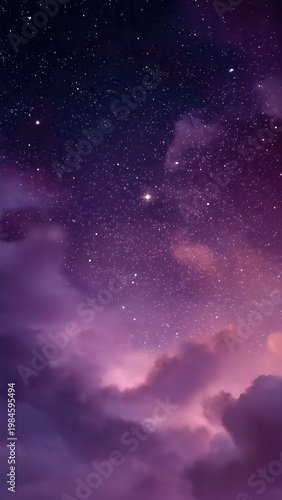 Purple starry night sky with magical galaxy clouds background