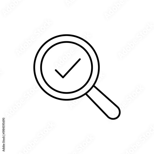 虫眼鏡とチェックのマークを用いて、調査済みを表現したアイコン