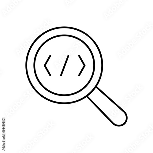 虫眼鏡とコードのマークを用いて、プログラム検索を表現したアイコン