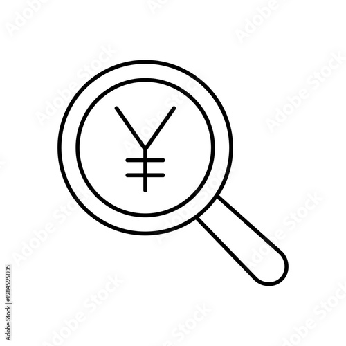 虫眼鏡と円のマークを用いて、価格調査を表現したアイコン
