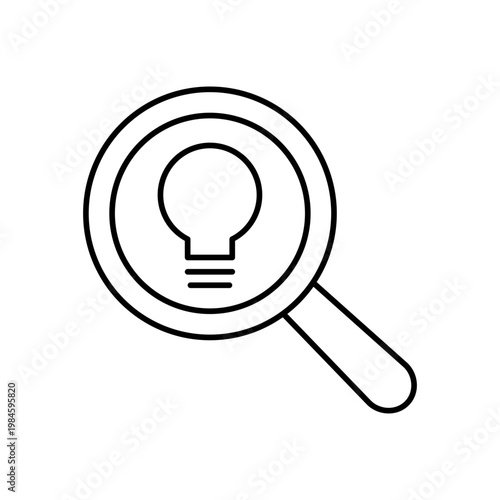 虫眼鏡と電球のマークを用いて、アイデア探しを表現したアイコン