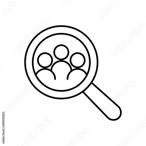 虫眼鏡と複数人のマークを用いて、ユーザー分析を表現したアイコン