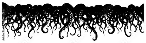 Octopus Tentacles Seamless Border Pattern, Kraken Sea Monster Arms Silhouette Vector Illustration for Nautical Decor