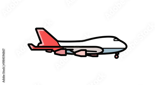 Commercial Passenger Airplane Vector Illustration, Flat Style Graphic Design of a Large Jet Aircraft for Travel and Aviation Concepts