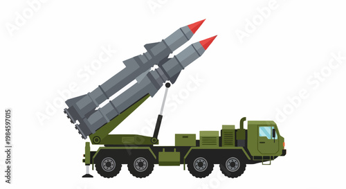 Military truck carrying tactical ballistic missiles ready for launch, representing defense and national security concepts.