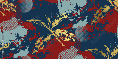 tea leaves abstract seamless pattern design brush strokes japanese chinese vector ink traditional asian design isolated