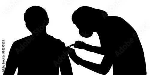 Silhouette Doctor Giving Vaccine Injection to Patient Illustration. Healthcare,Immunization, and disease prevention Concept