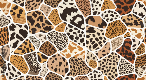 Animal Print Mosaic: Leopard Cheetah Giraffe Fur Texture in Brown Tones